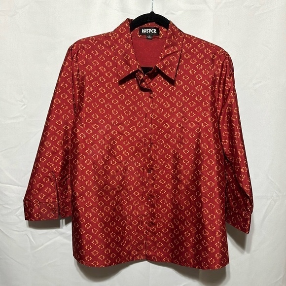 KASPER Women’s Red 100% SILK Blouse Size 12 - Picture 1 of 6